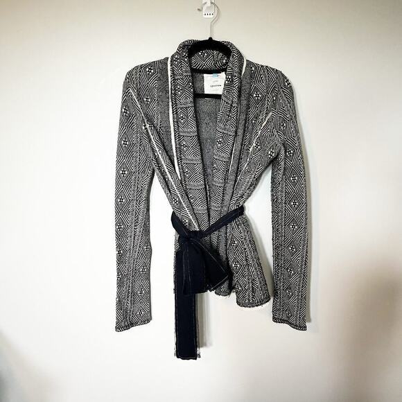 Anthropologie sparrow belted wool blend geometric black and white size medium - Picture 1 of 10